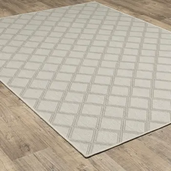 3' X 5' Gray and Ivory Geometric Stain Resistant Indoor Outdoor Area Rug