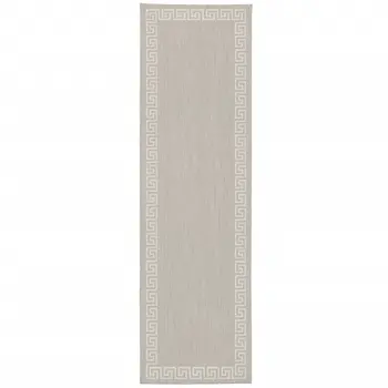 2' X 7' Gray and Ivory Stain Resistant Indoor Outdoor Area Rug