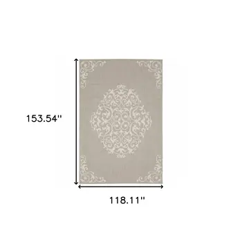 10' X 13' Gray and Ivory Oriental Stain Resistant Indoor Outdoor Area Rug
