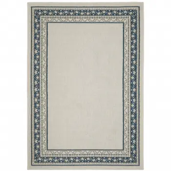 7' X 9' Blue and Beige Stain Resistant Indoor Outdoor Area Rug