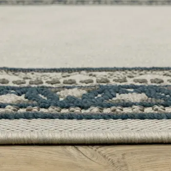 7' X 9' Blue and Beige Stain Resistant Indoor Outdoor Area Rug