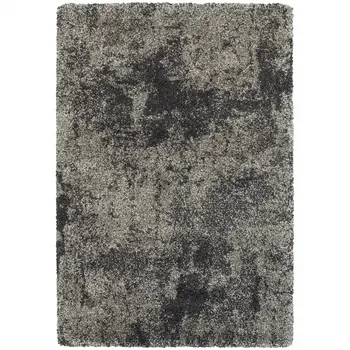 8' X 11' Charcoal Silver And Grey Abstract Shag Power Loom Stain Resistant Area Rug