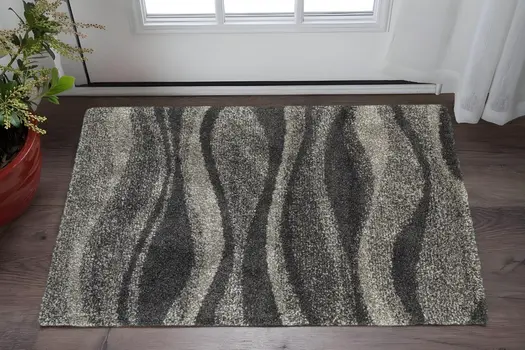 2' X 3' Gray And Charcoal Abstract Shag Area Rug