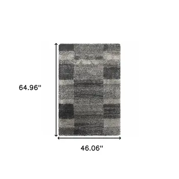 4' X 6' Charcoal Silver And Grey Geometric Shag Power Loom Stain Resistant Area Rug