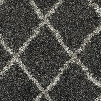 2' X 8' Charcoal And Grey Geometric Shag Power Loom Stain Resistant Runner Rug