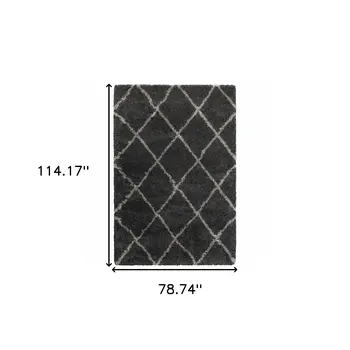 6' X 9' Charcoal And Grey Geometric Shag Power Loom Stain Resistant Area Rug