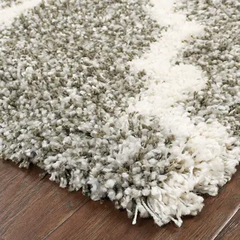 5' X 8' Grey And Ivory Geometric Shag Power Loom Stain Resistant Area Rug