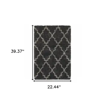2' X 3' Charcoal And Grey Geometric Shag Power Loom Stain Resistant Area Rug