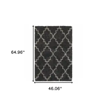 4' X 6' Charcoal And Grey Geometric Shag Power Loom Stain Resistant Area Rug