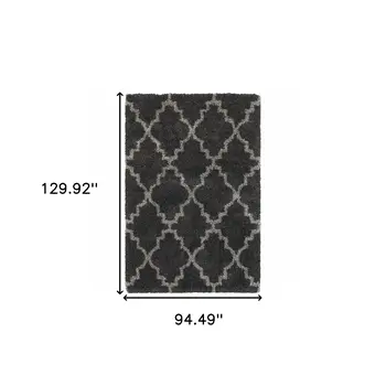 8' X 11' Charcoal And Grey Geometric Shag Power Loom Stain Resistant Area Rug