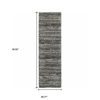 8' Black and Gray Geometric Shag Power Loom Runner Rug