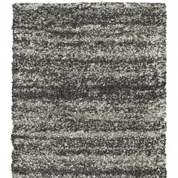 8' Black and Gray Geometric Shag Power Loom Runner Rug
