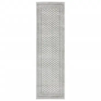 2' X 8' White And Grey Oriental Power Loom Stain Resistant Runner Rug