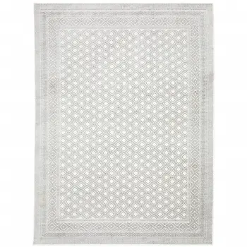 3' X 5' White And Grey Oriental Power Loom Stain Resistant Area Rug