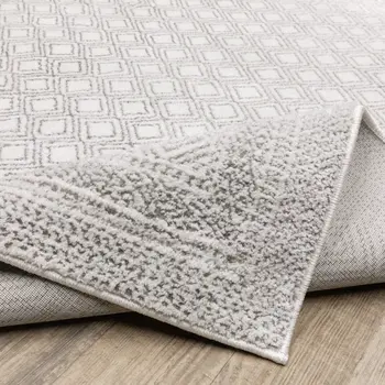 3' X 5' White And Grey Oriental Power Loom Stain Resistant Area Rug