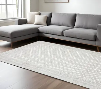 7' X 10' White And Gray Oriental Distressed Area Rug