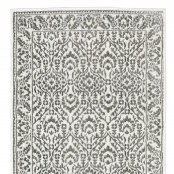2' X 8' Grey And White Floral Power Loom Stain Resistant Runner Rug