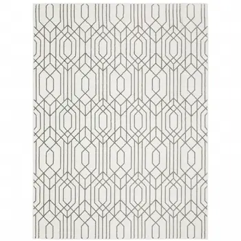 10' X 13' White And Grey Geometric Power Loom Stain Resistant Area Rug