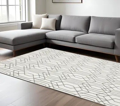 10' X 13' White And Grey Geometric Power Loom Stain Resistant Area Rug