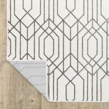 10' X 13' White And Grey Geometric Power Loom Stain Resistant Area Rug