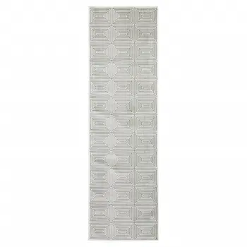 2' X 8' Grey And White Geometric Power Loom Stain Resistant Runner Rug