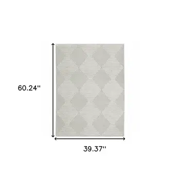 3' X 5' Grey And White Geometric Power Loom Stain Resistant Area Rug