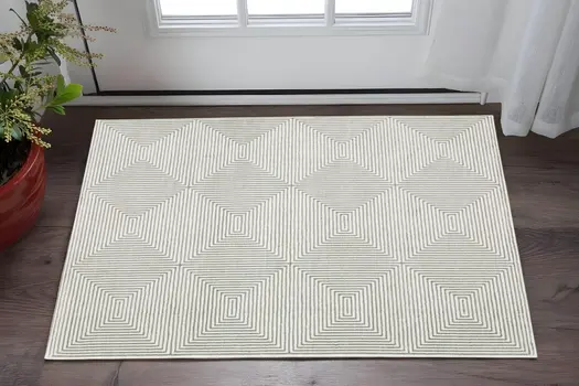 3' X 5' Grey And White Geometric Power Loom Stain Resistant Area Rug