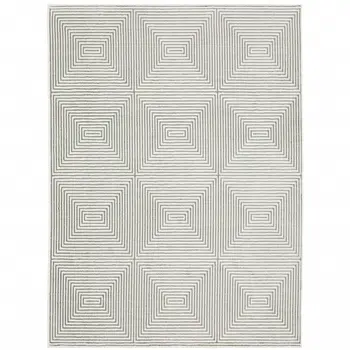 5' X 8' Grey And White Geometric Power Loom Stain Resistant Area Rug