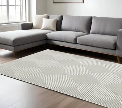 8' X 11' Gray And White Geometric Distressed Area Rug
