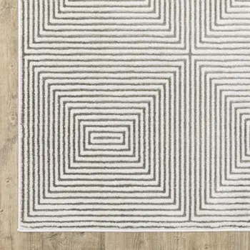 8' X 11' Gray And White Geometric Distressed Area Rug
