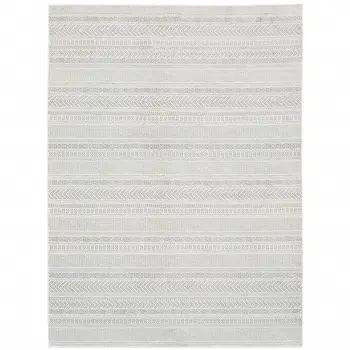 8' X 11' White And Gray Geometric Distressed Area Rug