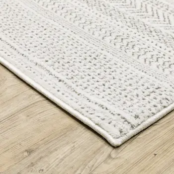8' X 11' White And Gray Geometric Distressed Area Rug