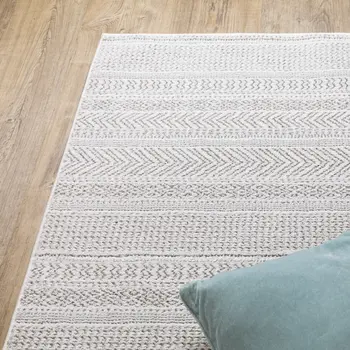 8' X 11' White And Gray Geometric Distressed Area Rug