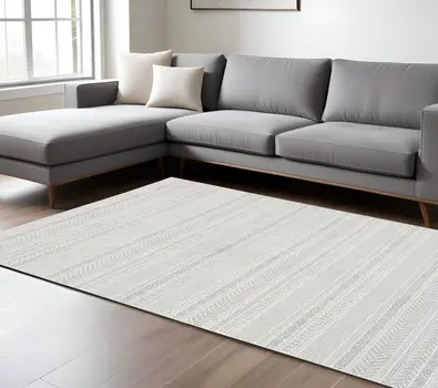 10' X 13' White And Gray Geometric Distressed Area Rug