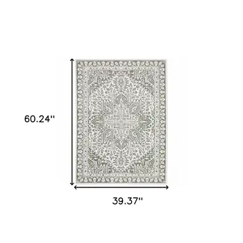 3' X 5' Grey And White Oriental Power Loom Stain Resistant Area Rug