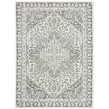 7' X 10' Gray And White Oriental Distressed Area Rug