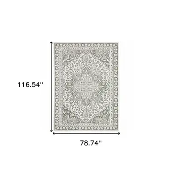 7' X 10' Gray And White Oriental Distressed Area Rug