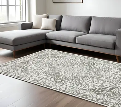 7' X 10' Gray And White Oriental Distressed Area Rug