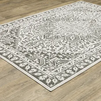 8' X 11' Gray And White Oriental Distressed Area Rug