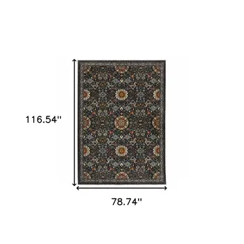 7' X 10' Blue Ivory And Red Oriental Area Rug With Fringe