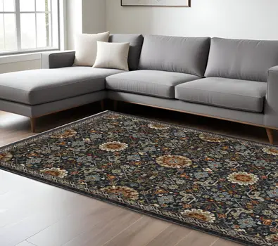 8' X 11' Blue Ivory And Red Oriental Area Rug With Fringe