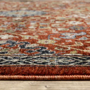 2' X 3' Red Blue Gold And Ivory Oriental Power Loom Stain Resistant Area Rug With Fringe