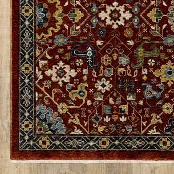 2' X 3' Red Blue Gold And Ivory Oriental Power Loom Stain Resistant Area Rug With Fringe
