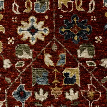 7' X 10' Red Yellow And Black Oriental Area Rug With Fringe