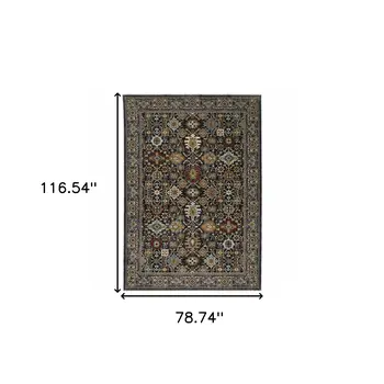7' X 10' Blue And Beige Oriental Area Rug With Fringe