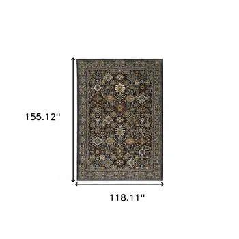 10' X 13' Blue And Beige Oriental Area Rug With Fringe