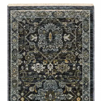 8' Blue and Ivory Oriental Power Loom Runner Rug