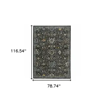 7' X 10' Blue And Dark Blue Oriental Area Rug With Fringe