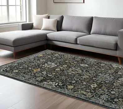 7' X 10' Blue And Dark Blue Oriental Area Rug With Fringe