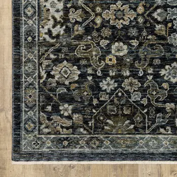 7' X 10' Blue And Dark Blue Oriental Area Rug With Fringe